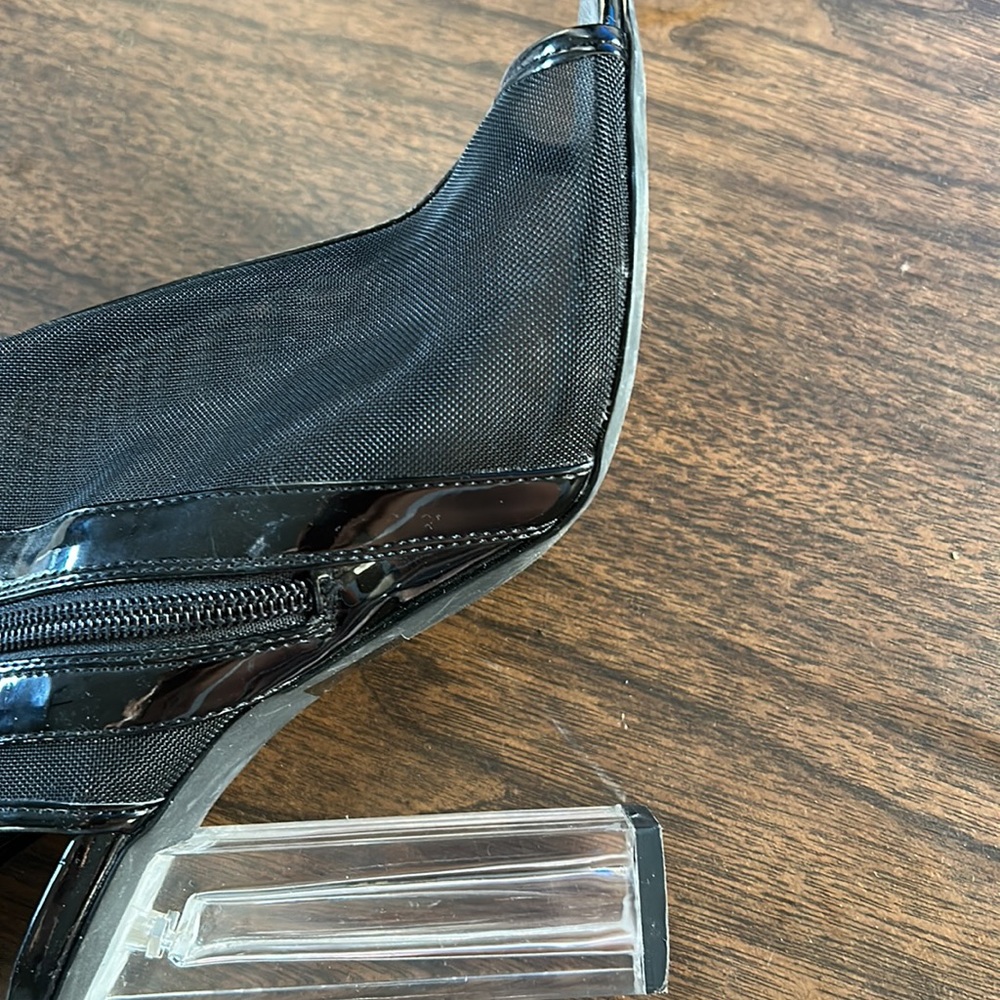 Black Mesh Ankle Booties With Clear Block Heel - image 4